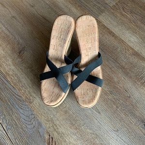 Italian Shoemakers black strappy cork wedges, 38